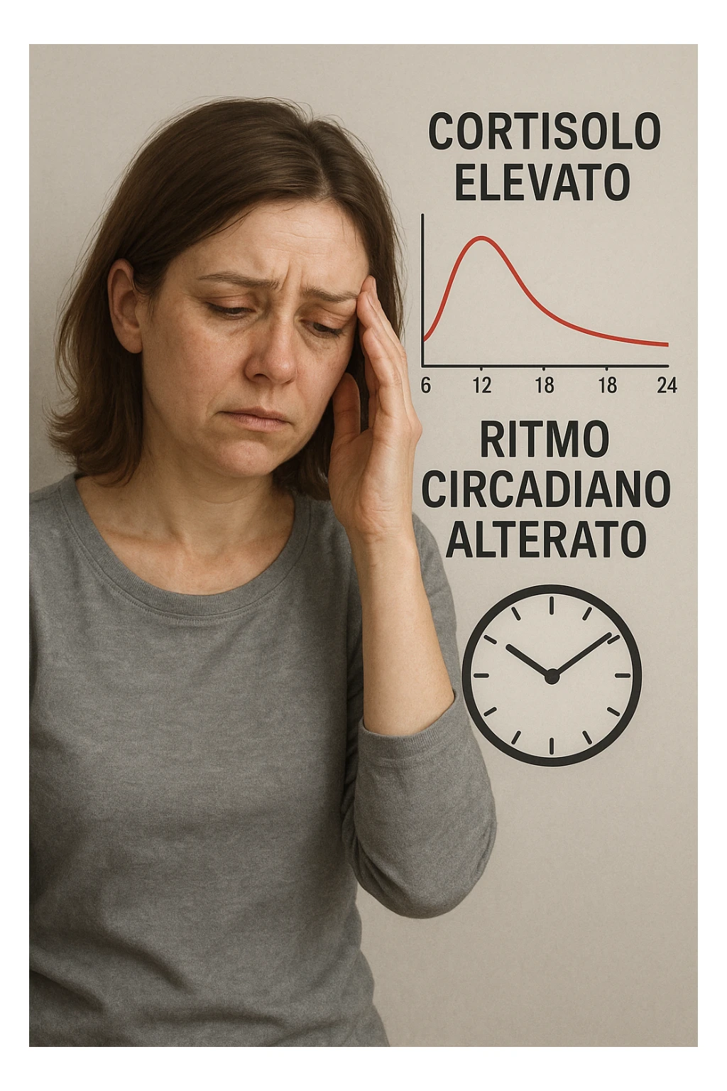 Donna con cortisolo elevato ritmo circadiano alterato immagine realistiche in italiano sticker