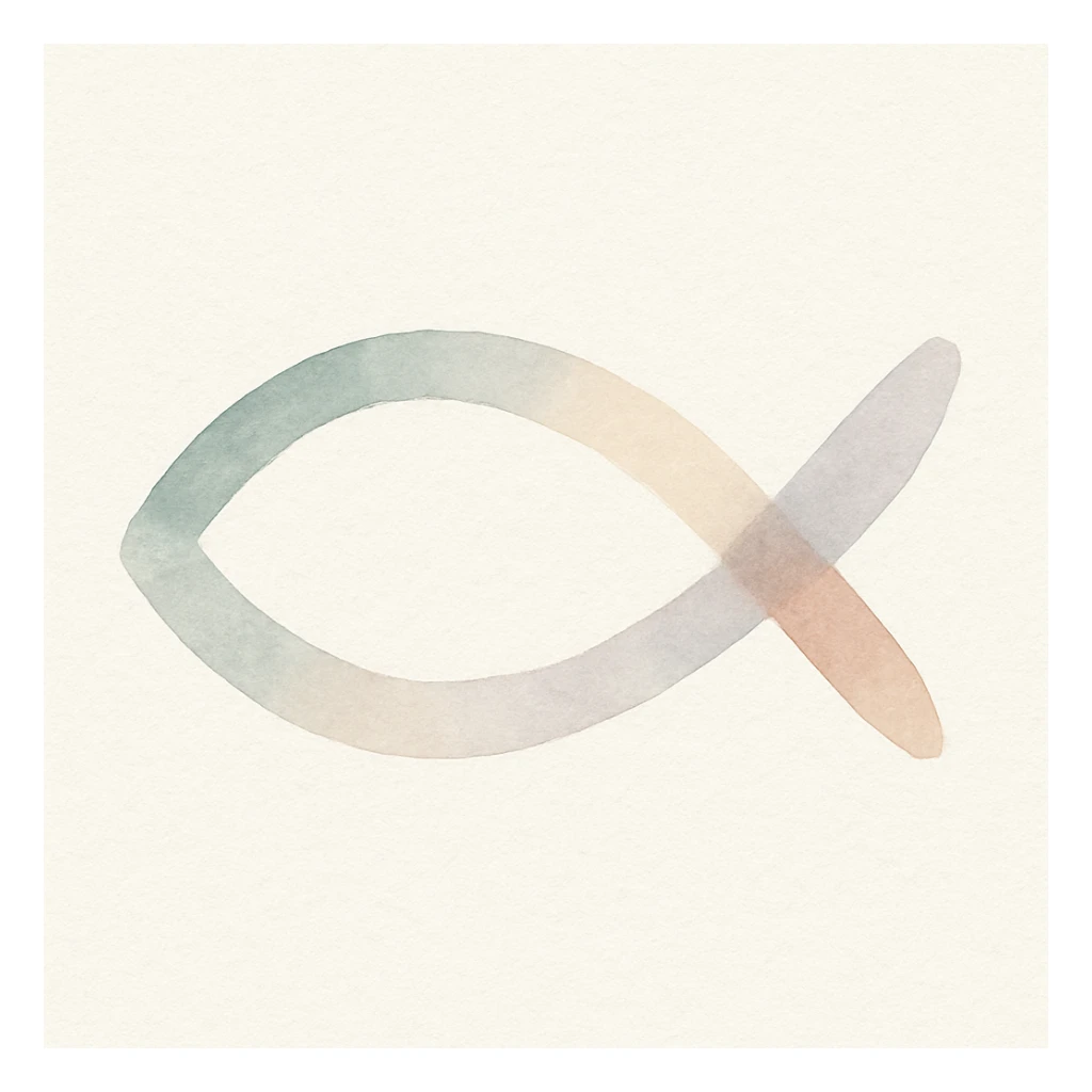 ichthys symbol, watercolor art style sticker