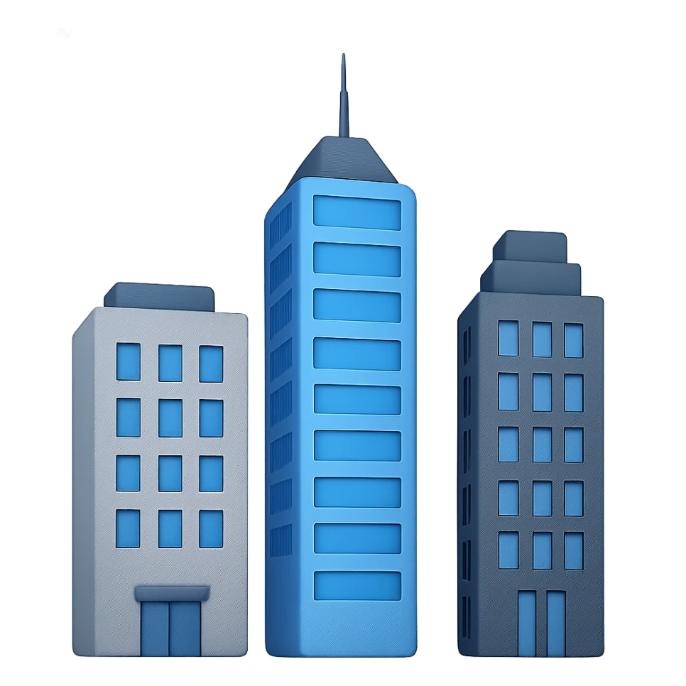 Сгенерируй мне небоскребы в стиле Apple Эмоджи, на пнг фоне (без фона) sticker