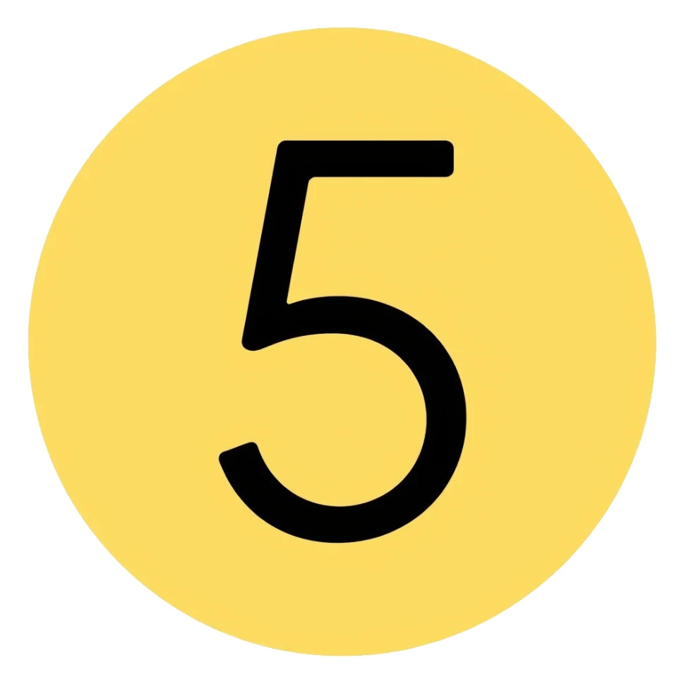 Number 5 on a yellow volumetric background sticker