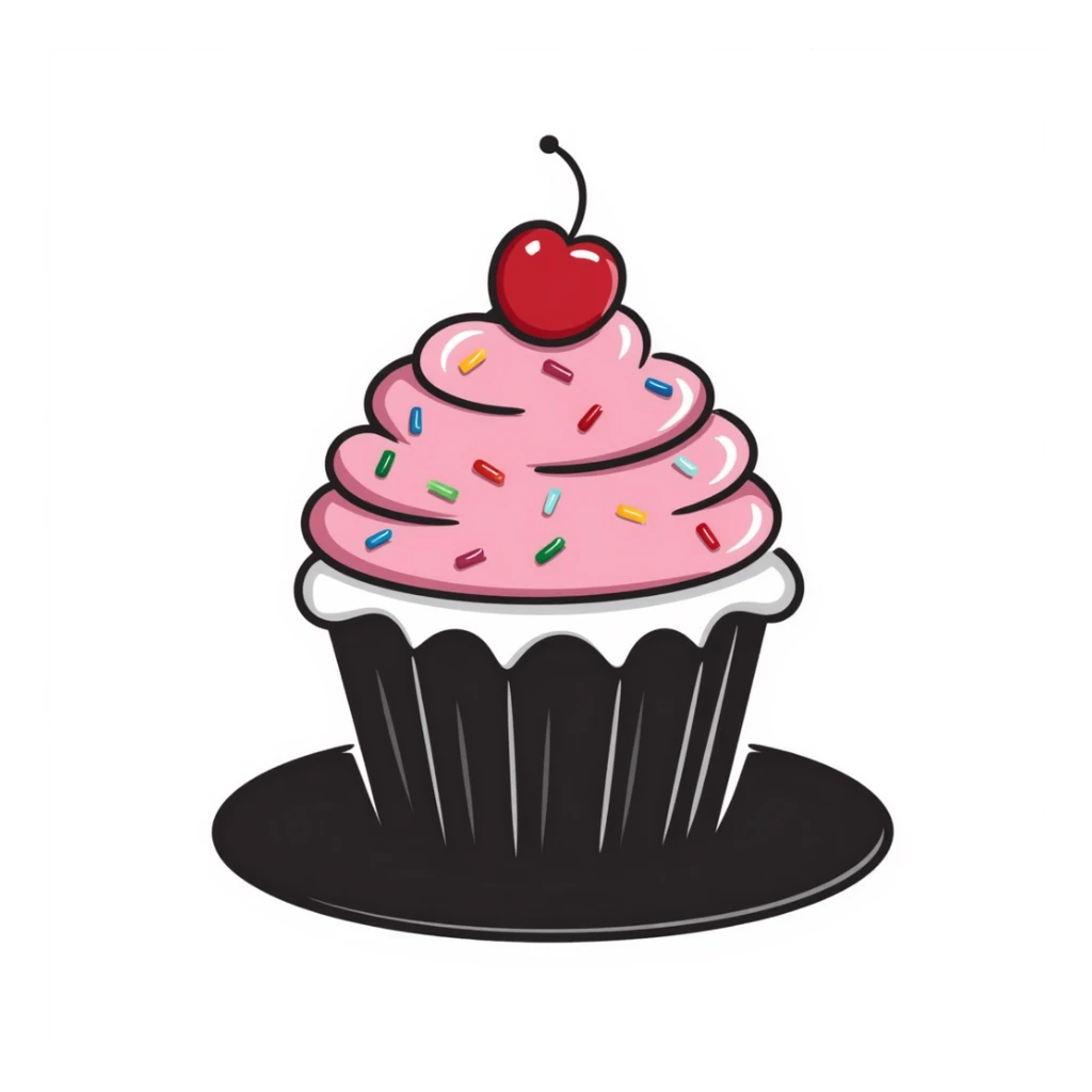 cute cupcake with pink frosting and colorful sprinkles sticker