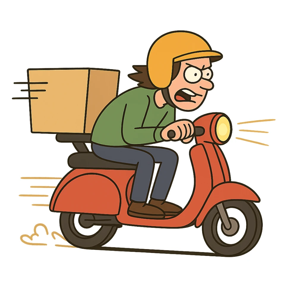 delivery scooter racing with a box, fastest delivery sticker