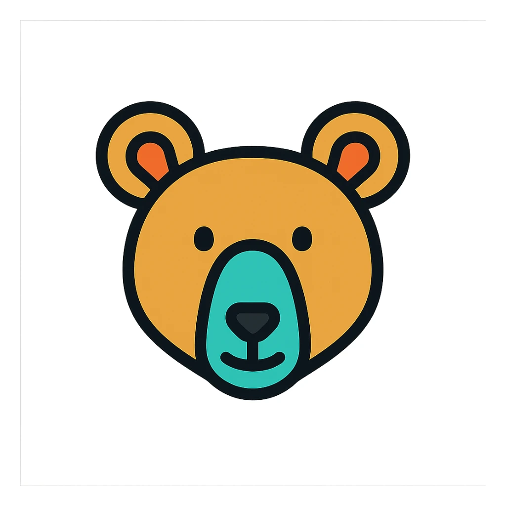 stylized bear head icon, large ears, curved snout, modern icon style sticker