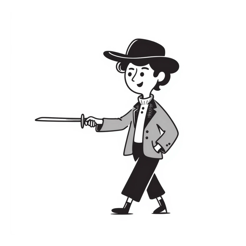 duelist with sword and fancy hat in classic fencing pose sticker