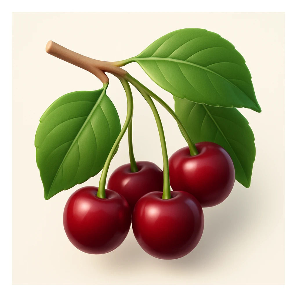 Enhance the berries and leaves to have maximum volume, making them very three-dimensional with expressive lighting and shadow for depth. Render in a modern 3D iOS style. Square composition with a clean background. sticker