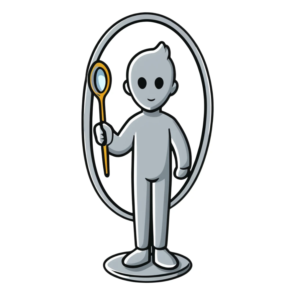 A paintbrush transforming into a silver human silhouette sculpture emblem, symbol of artistic identity, with a mirror-like silver metallic finish sticker