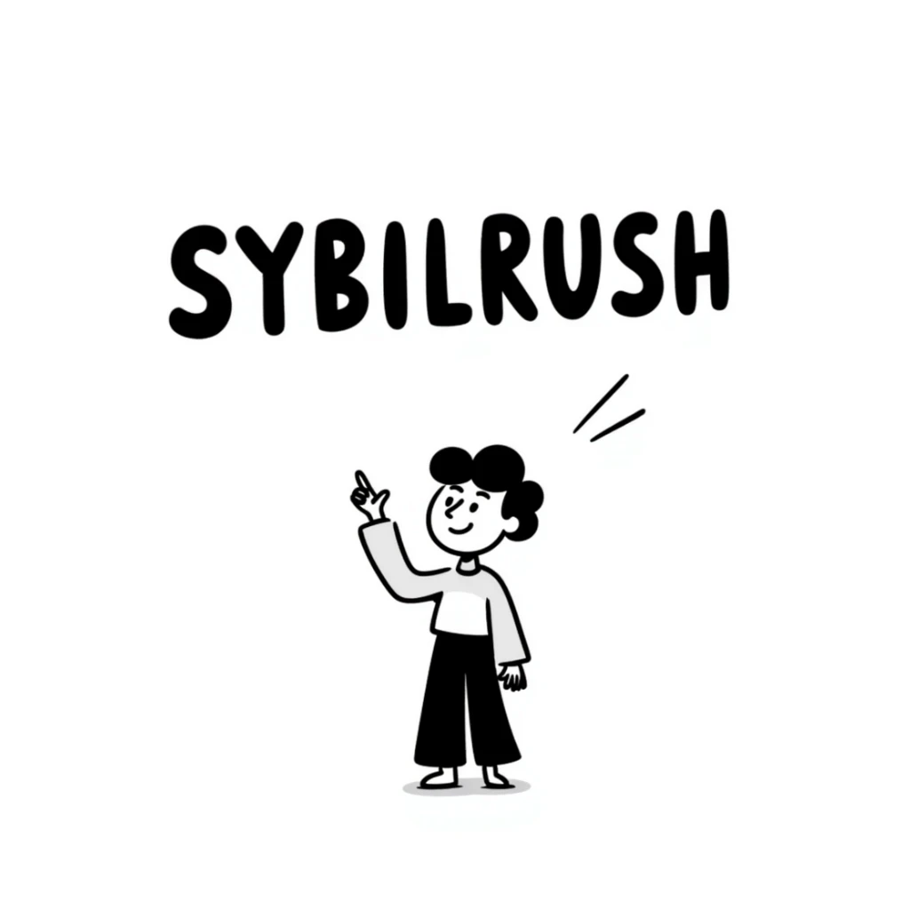 The word "SYBILRUSH" written in bold letters sticker