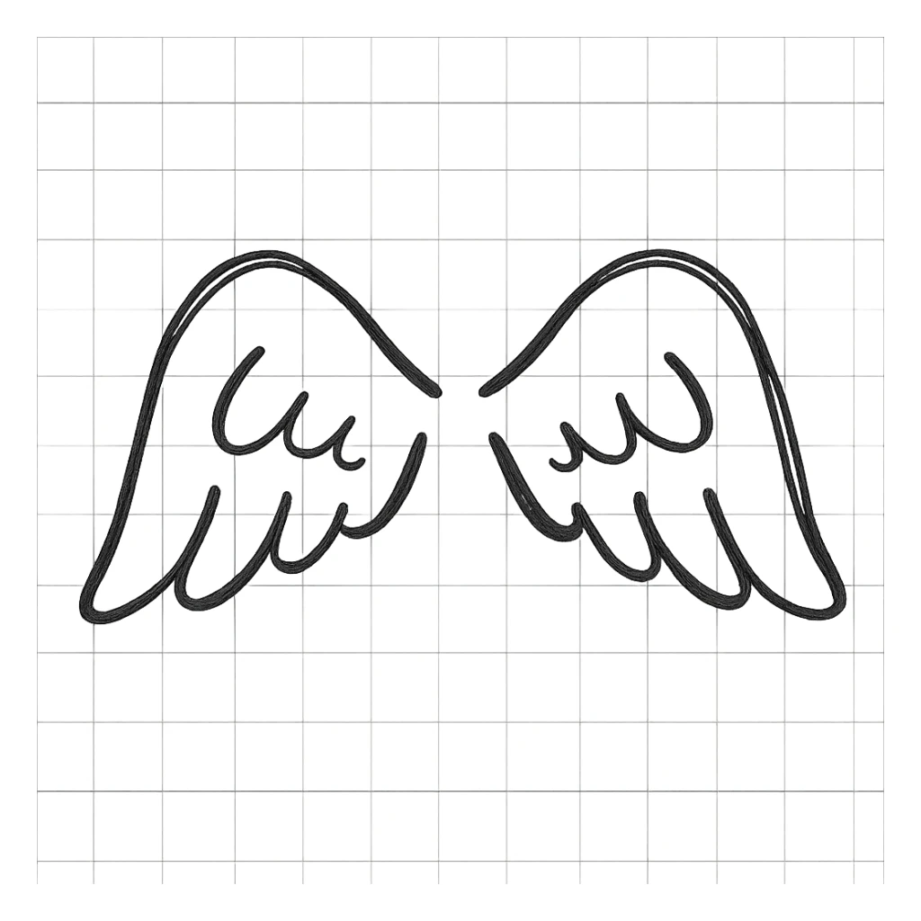 angel wings, hand drawn black outline, simple, no fill, minimal background sticker