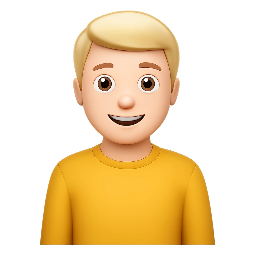 Make the human emoji smile and stand with a straight posture, keeping the style consistent. The background should be transparent. sticker