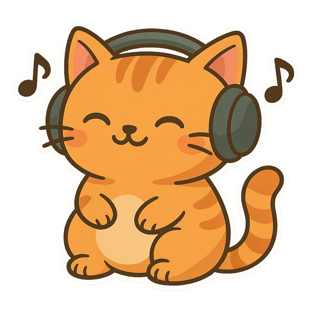 Make this cat a ginger tabby with orange fur and stripes, keep the playful chibi sticker style, with no background. sticker