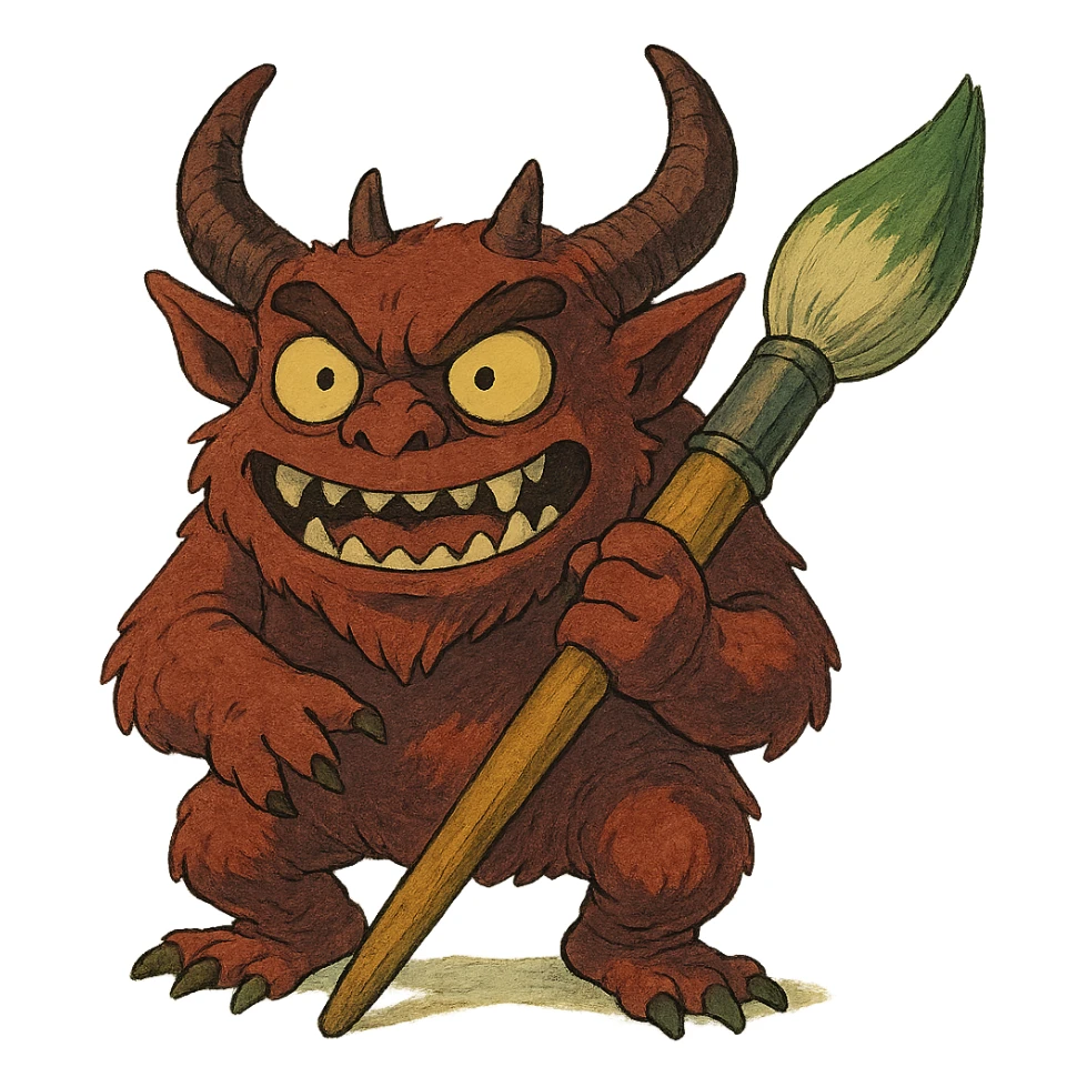 ghibli style demon with a paintbrush sticker