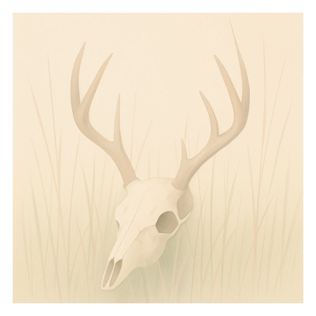 deer skull in tall grass, minimalist, soft colors sticker