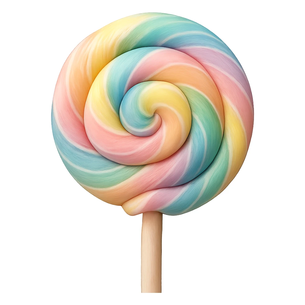 Change the lollipop to a pastel rainbow swirl in a realistic style, keep the background transparent. sticker