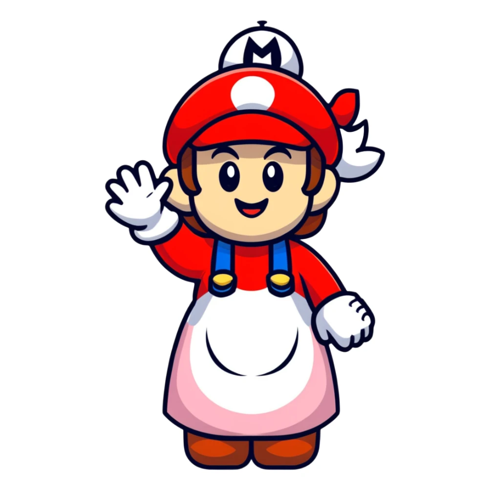 female Mario waving in cute cartoon style sticker