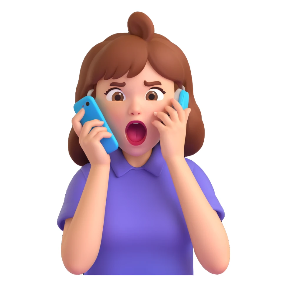 upset girl screaming at her phone, mouth wide open, frustration visible sticker