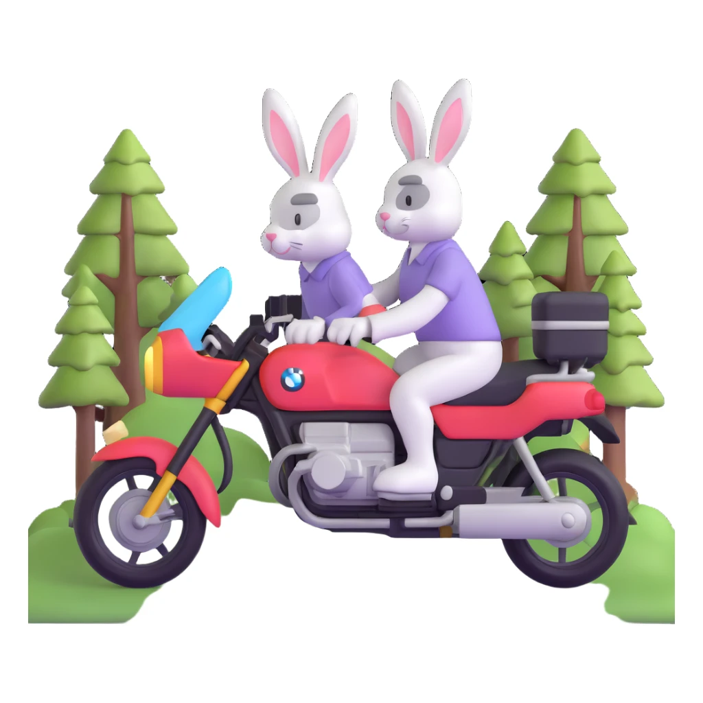 Easter bunny riding a BMW boxer motorcycle with trees and grass in the background sticker
