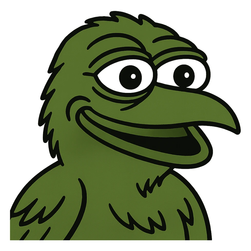 a happy crow in Pepe the Frog style, greenish undertones, meme expression sticker