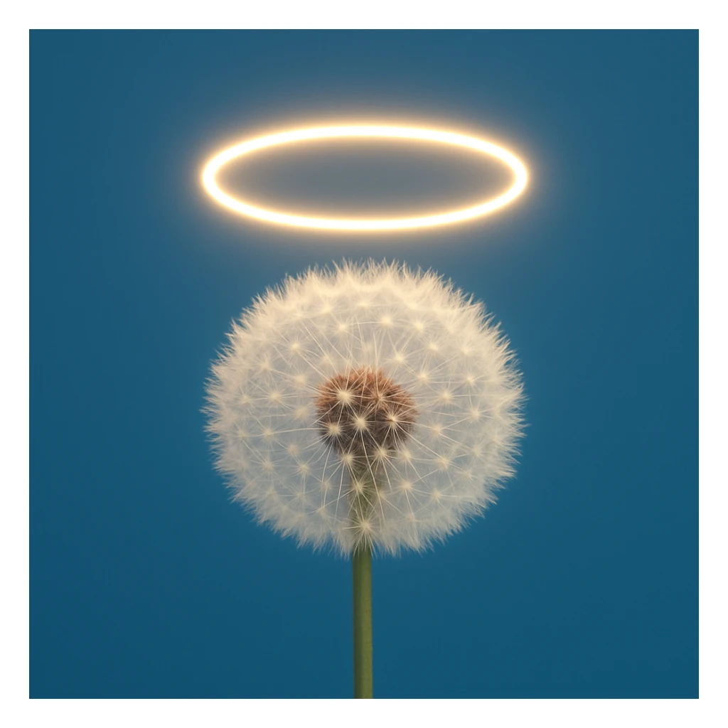a dandelion with a halo and a blue background sticker