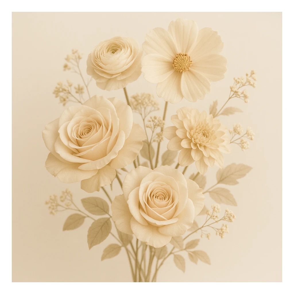 flowers in beige tones, vanilla girl style, with light background sticker