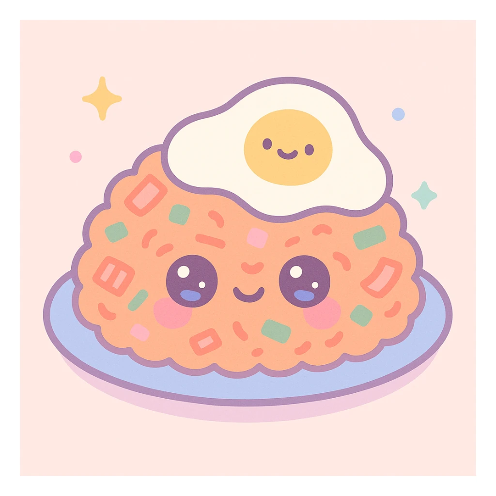 cute cartoon style kimchi fried rice with a fried egg on top sticker