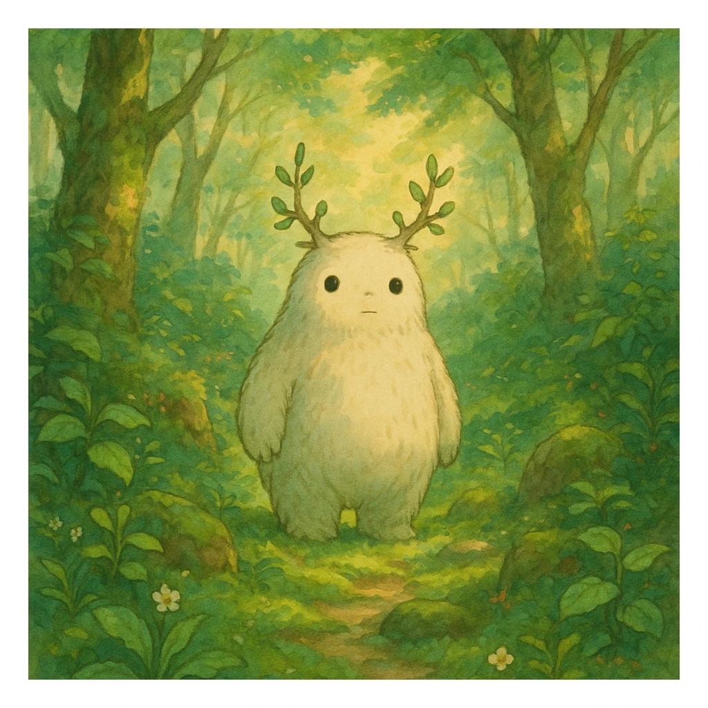 whimsical forest spirit, detailed, soft colors, ghibli style, magical atmosphere sticker