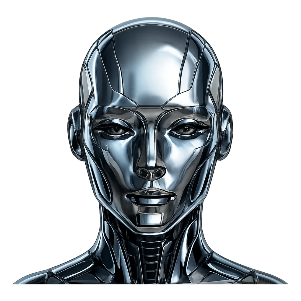 chrome style futuristic AI face sticker