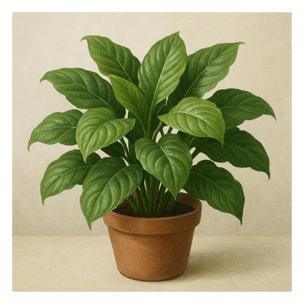 a lush leafy plant with broad leaves in a simple pot, general style sticker