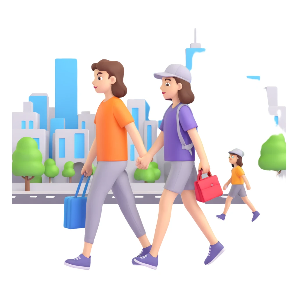 Sister and brother walking in a busy city sticker