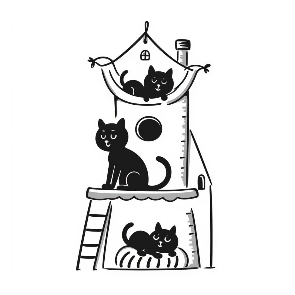 cats relaxing in a vertical playhouse sticker
