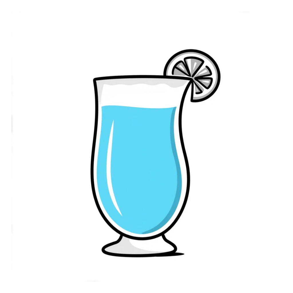 blue curaçao tropical cocktail in a hurricane glass, flat vector illustration sticker