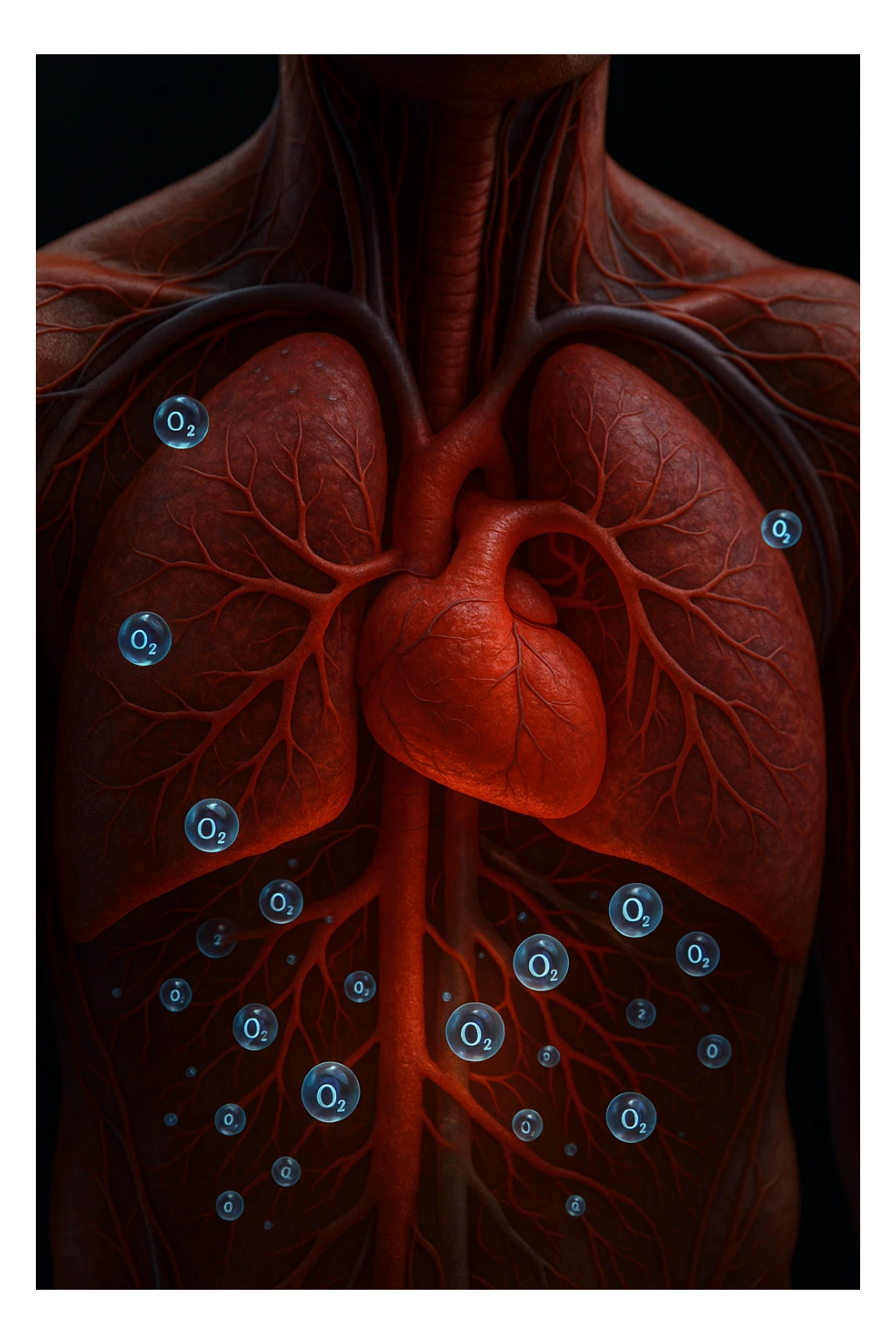 OSSIGENO FLUTTUA IN UN CORPO UMANO ANATOMICO, IPERREALISTICO 4K sticker