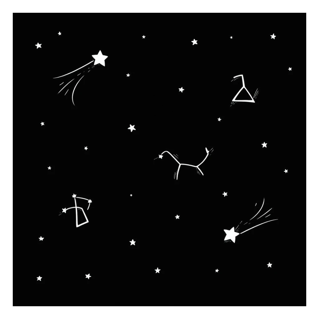 Hand-drawn starry night sky with constellations and shooting stars sticker