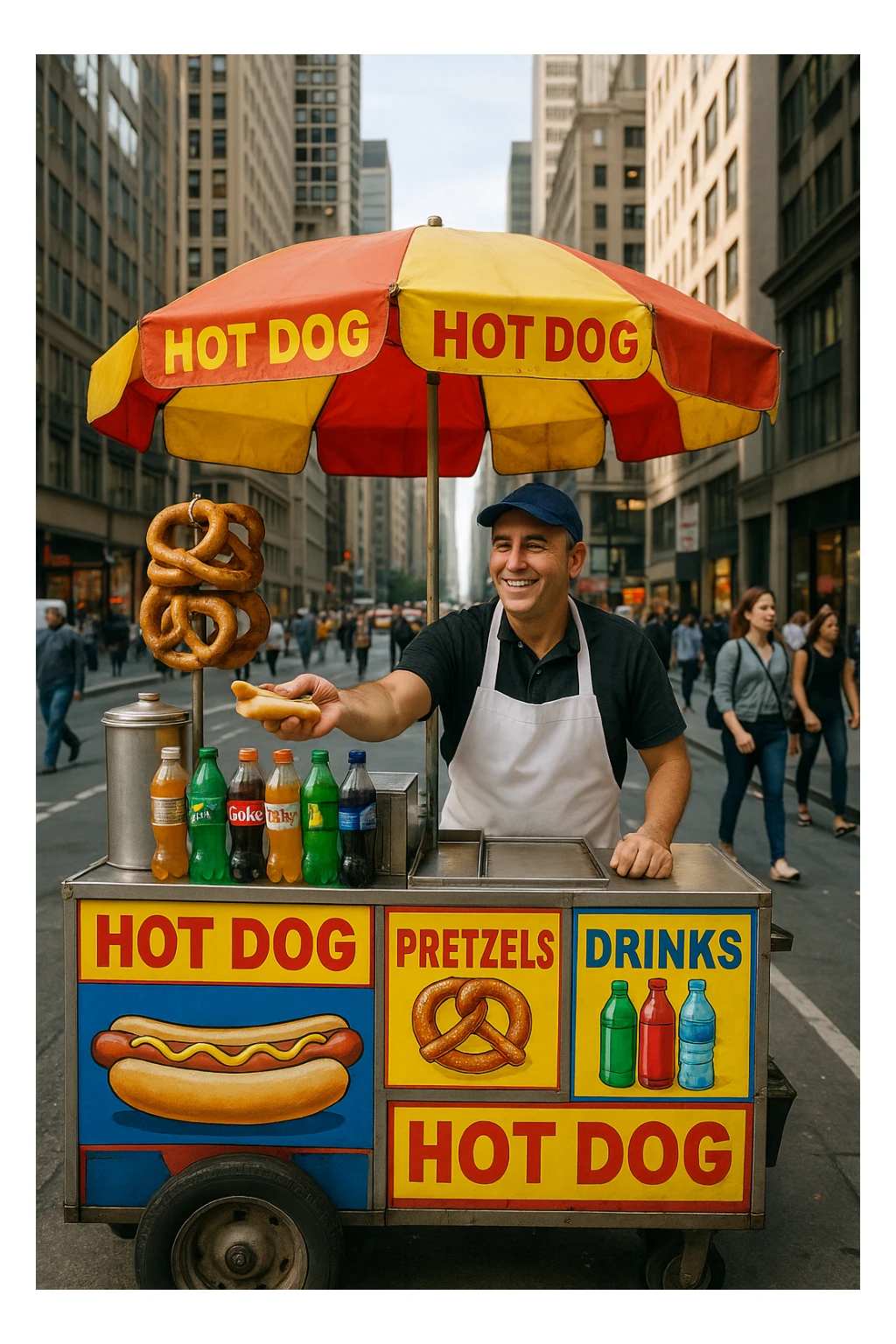 hotdog seller in New York with cart sticker