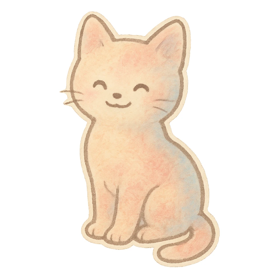 small pastel kitten silhouette, Japanese hand-drawn soft sticker style, full object, transparent background, with a gentle smile sticker