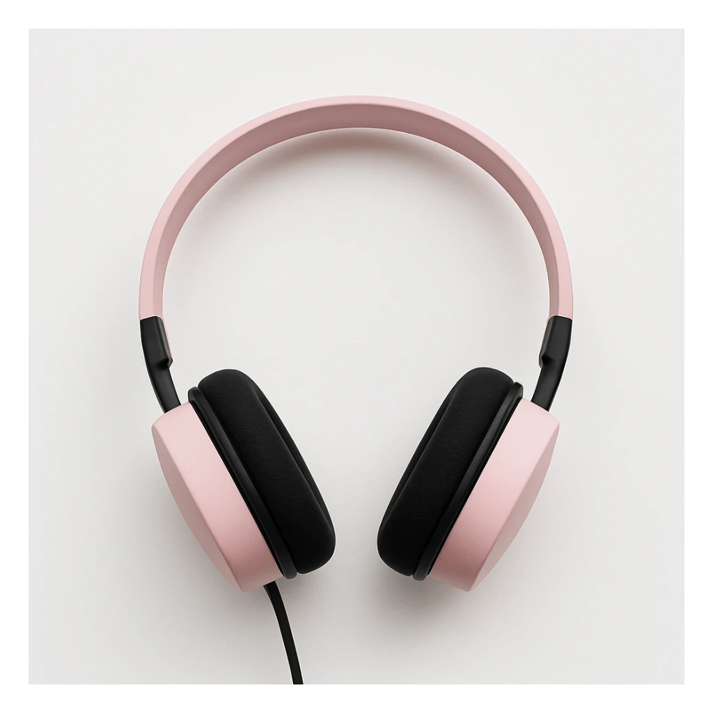 minimal pink and black headphones on white background, no text sticker