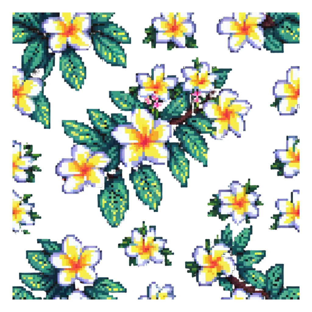 plumeria flower with tropical vibe, pixel art sticker