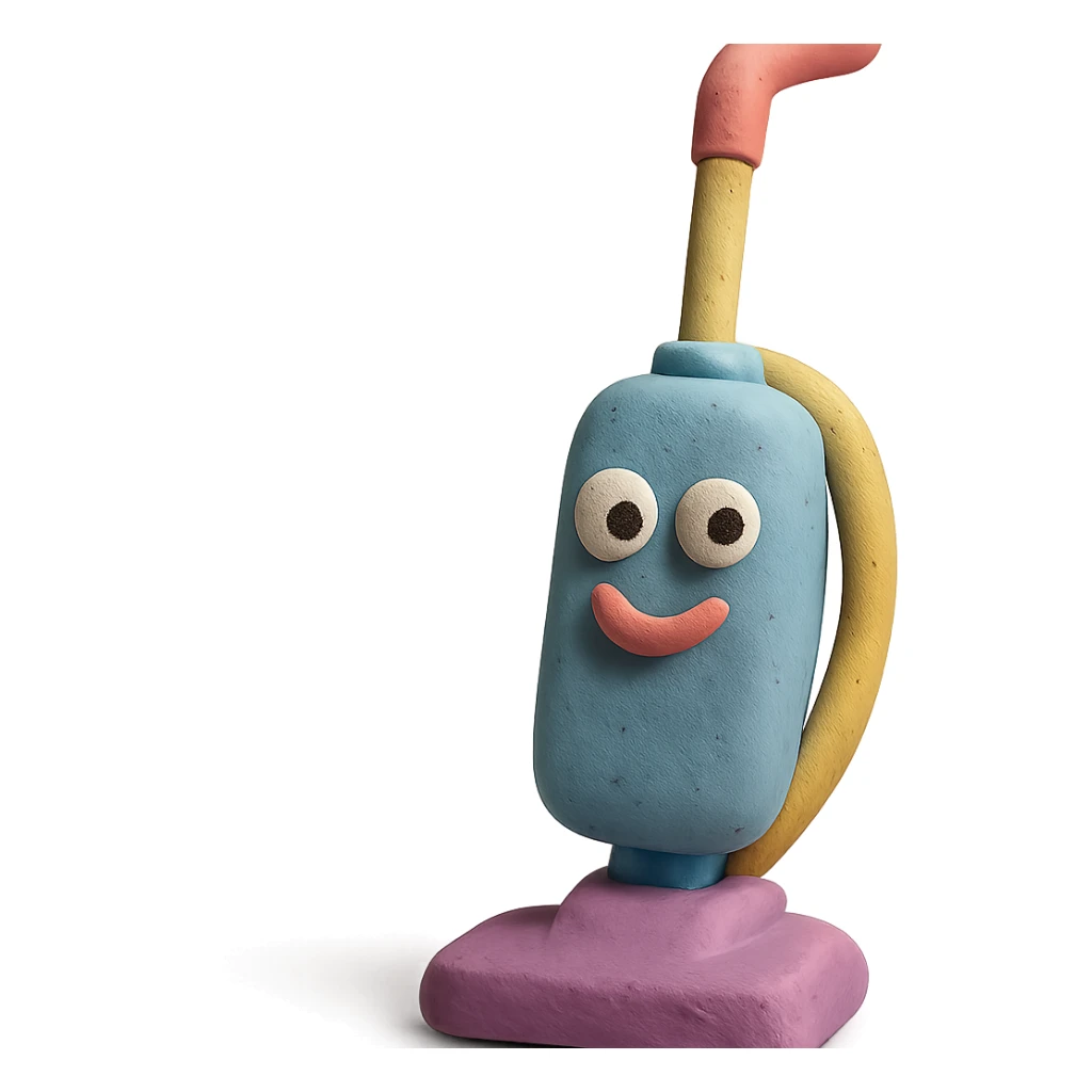 upright vacuum with playful expression in claymation style with pastel colors sticker