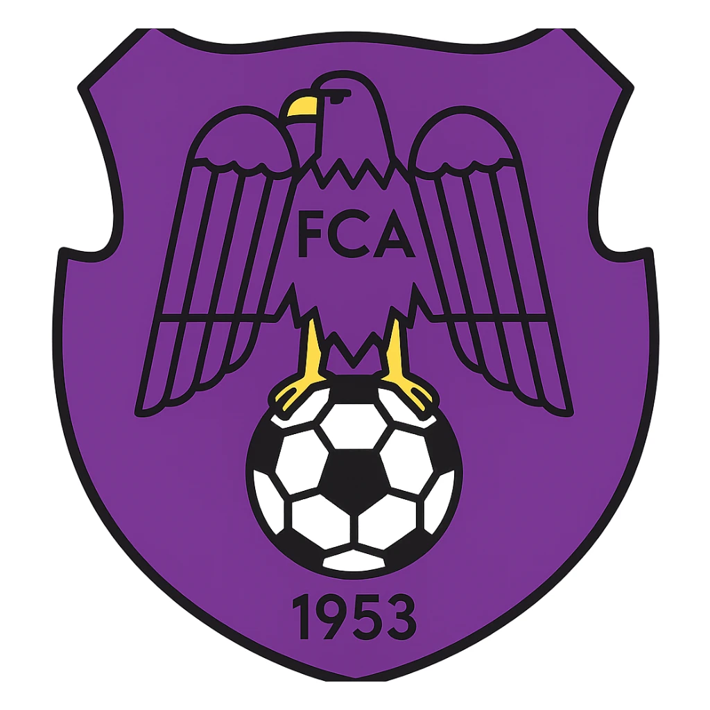 Create a simple, compact emoji version of the FC Arges logo. Keep the purple and white color scheme, include the eagle and soccer ball elements, and make the design suitable for emoji use with clear outlines and a balanced composition. sticker