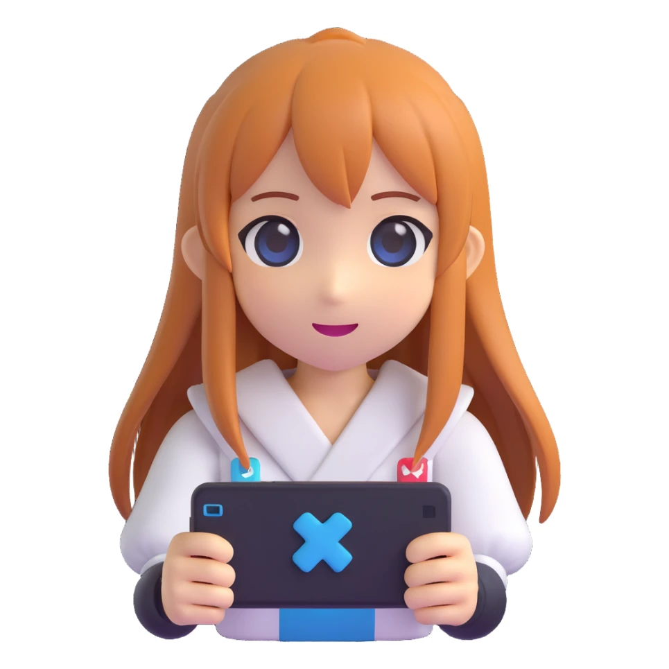 Asuna from Sword Art Online holding a video game, 3D emoji style sticker