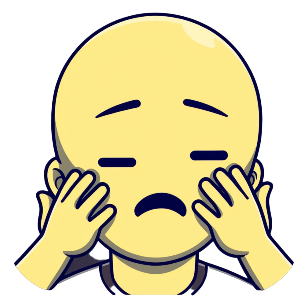 Face clutching head in agony and pain, suffering expression, hands gripping head sticker