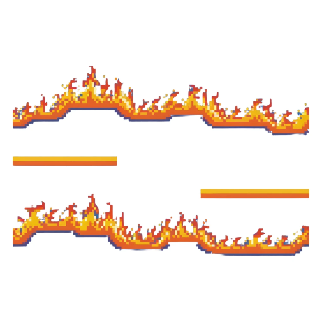 vertical line of fire, extending up and down, orange and yellow sticker