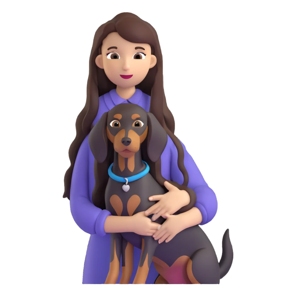 Black long-haired girl holding Doberman sticker