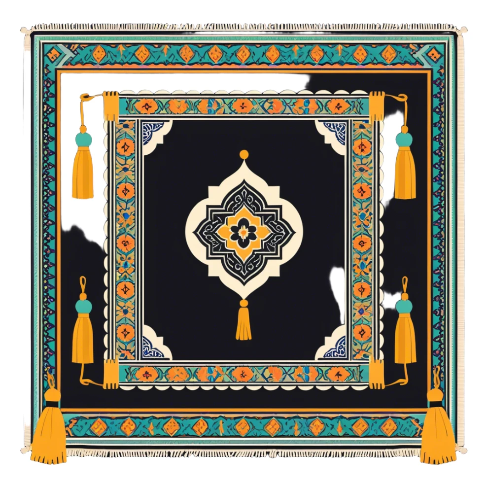 Islamic rectangular prayer mat with tassels on the sides and a Andalusia style pattern  sticker