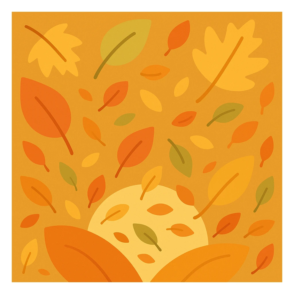 Make the image incorporate falling leaves throughout the square, keeping the original warm color palette and style of the lineal color icon sticker