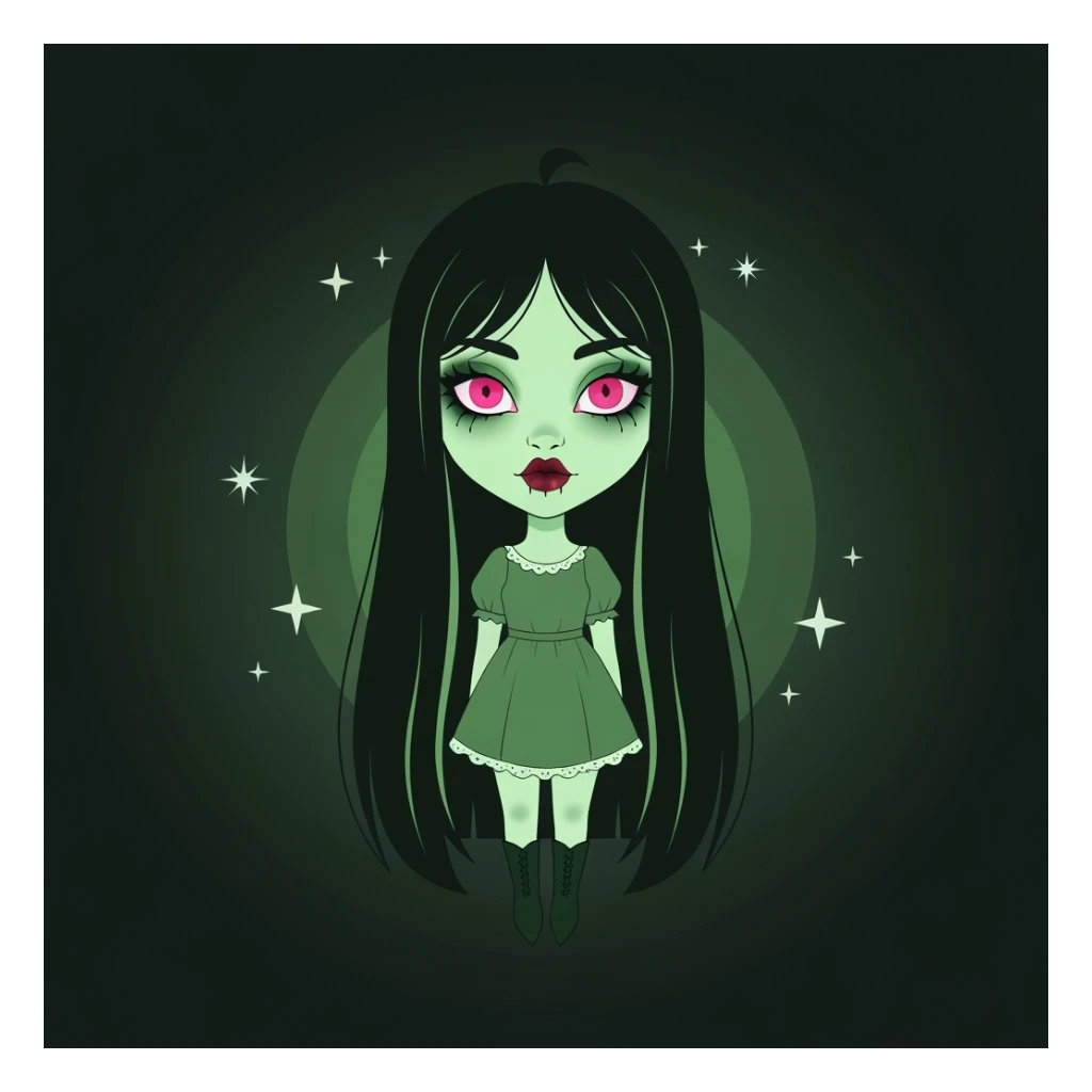 green goth profile banner, cute, expressive, minimal, variation 2 sticker