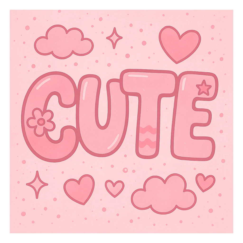 the word 'cute' in a creative, pink-themed style sticker