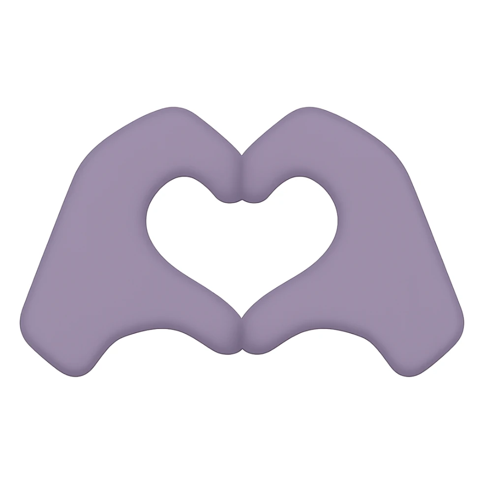 dull purple heart hands icon, hands with soft edges forming a heart, desaturated purple, minimal shading sticker