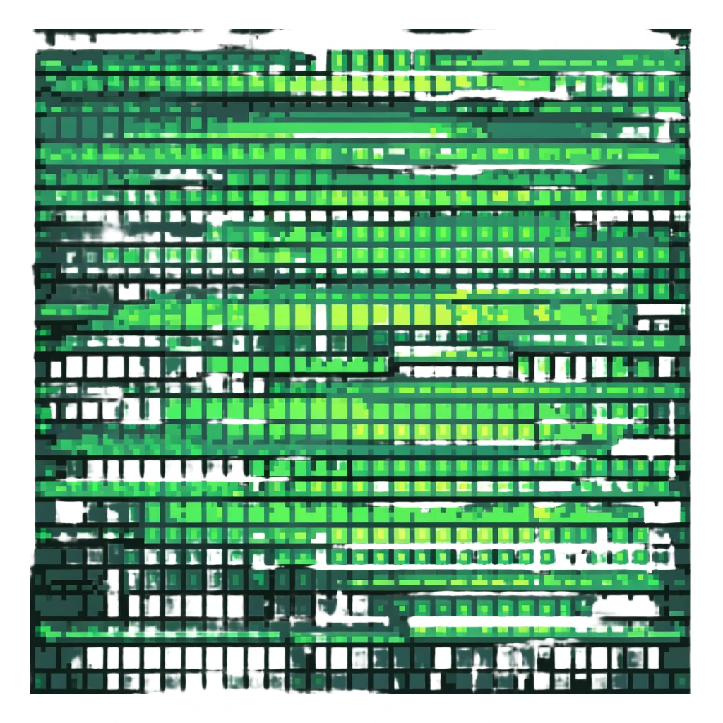 Convert the image to a green holographic pixel art style with glowing green highlights and subtle scan lines. Keep the original pose and design intact. sticker