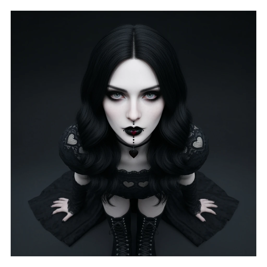 goth profile picture with a heart accent, cute, expressive, minimal, variation 4 sticker