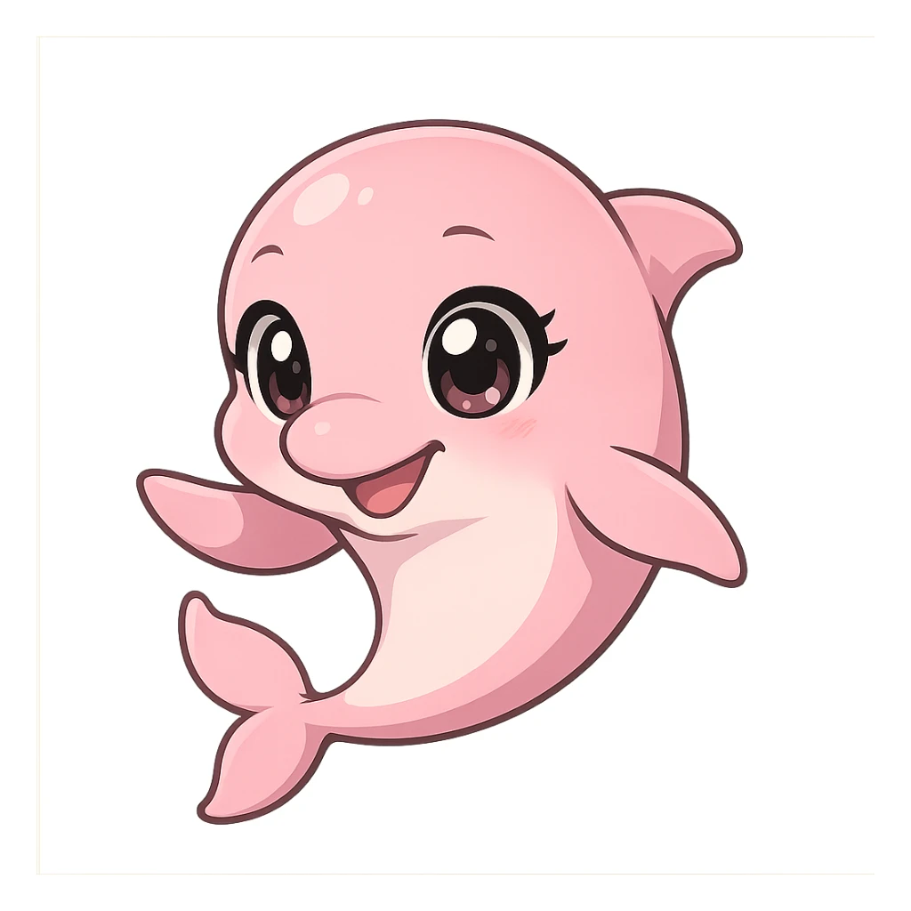 adorable pink dolphin with big anime eyes, playful pose sticker
